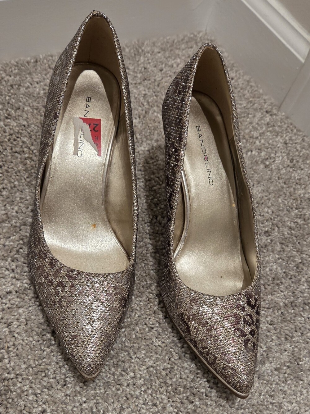 Bandolino Womens Metallic Pink Glitter Pointed-Toe Pumps